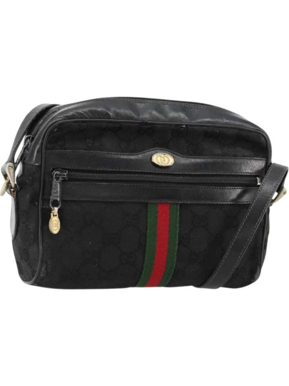 GUCCI GG Canvas Web Sherry Line Bag Black Gold Red 67 01 5654